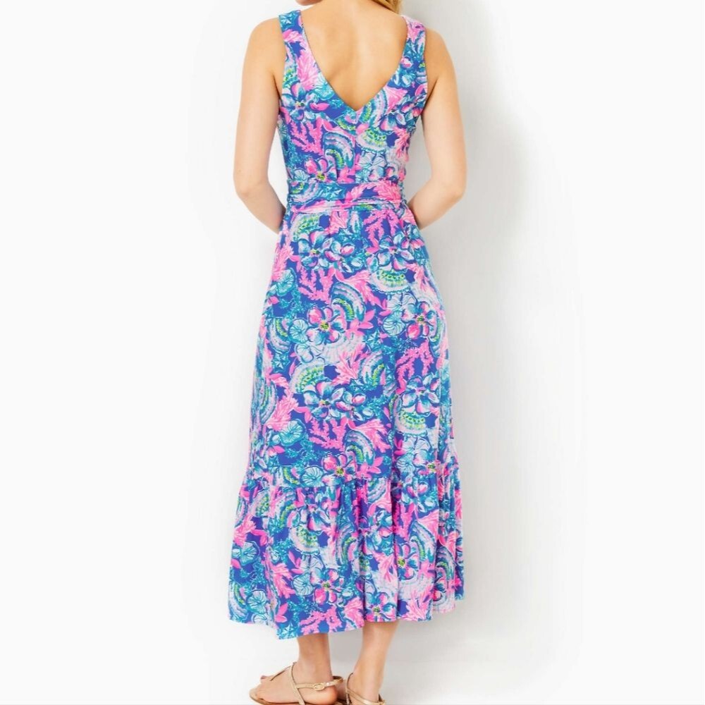NWT Lilly Pulitzer Madsen V-neck Midi Dress blue Tang Sitting Seaside Medium - Picture 4 of 6